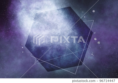 星空插圖，深色背景模板）紫色星雲和銀色閃光的幾何圖案。空間和夜晚的圖像 96714447