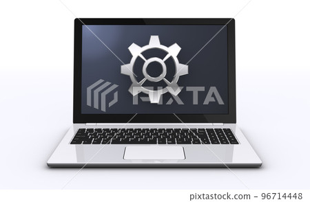 齒輪圖標和筆記本電腦、PC 設置和維護的圖像 96714448