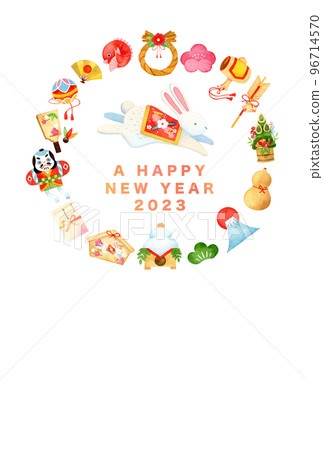 Hand-painted watercolor | New Year 2023 Year of the Rabbit Vertical New Year's card Background transparent Hand-painted watercolor | New Year 2023 Year of the Rabbit Vertical New Year's card Background transparent 96714570