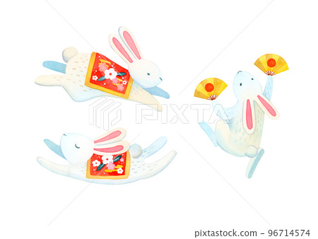 Hand-painted watercolor | New Year 2023 Year of the Rabbit White rabbits Hand-painted watercolor | New Year 2023 Year of the Rabbit White rabbits 96714574