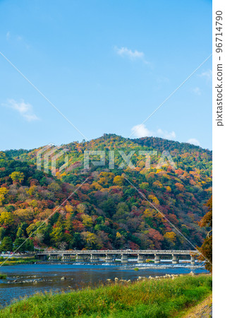 越過桂川的嵐山和渡月峽的紅葉盛景|京都府京都市 越過桂川的嵐山和渡月峽的紅葉盛景|京都府京都市 96714790