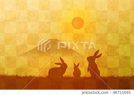 朝陽下的兔子和富士山 96715095