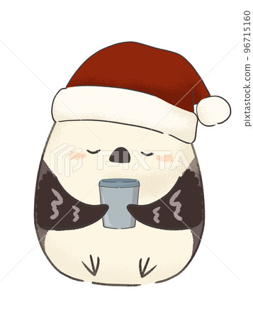 有線條的長尾長尾山雀喝飲料的插圖 96715160