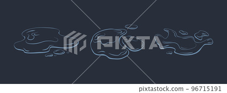 Water spill, puddle set. Contour liquid. Wax, honey, slime. Vector icon. 96715191