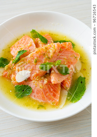 fresh salmon raw spicy seafood salad fresh salmon raw spicy seafood salad 96716543