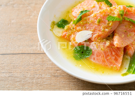 fresh salmon raw spicy seafood salad fresh salmon raw spicy seafood salad 96716551