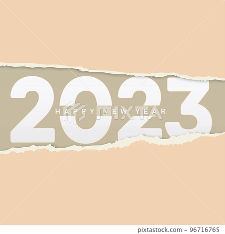 2023 Happy New Year greeting card with torn paper. Vector 96716765