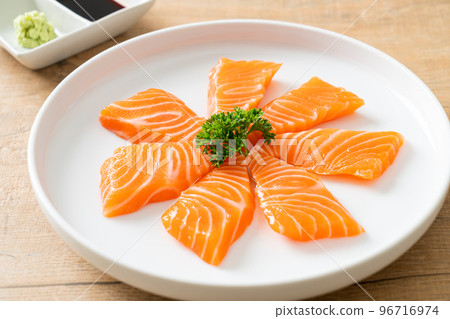 Fresh Salmon Raw Sashimi on plate 96716974