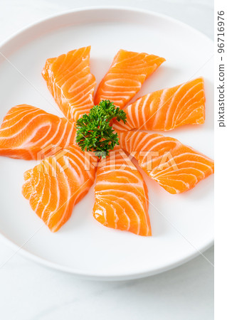 Fresh Salmon Raw Sashimi on plate 96716976