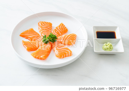 Fresh Salmon Raw Sashimi on plate 96716977