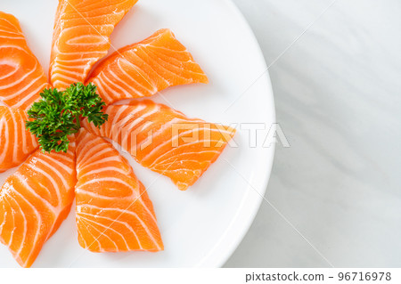 Fresh Salmon Raw Sashimi on plate 96716978