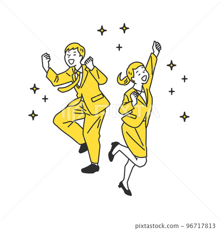 Illustration material of a simple touch of a new member of society who happily makes a guts pose 96717813