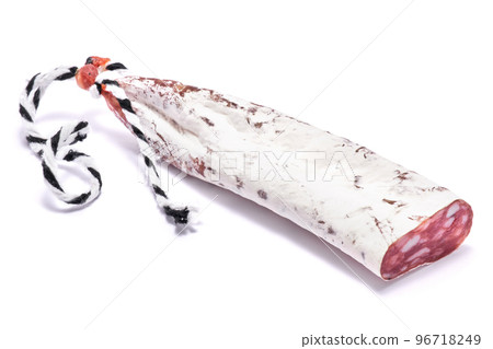 Spanish Fuet thin dried salami sausage isolated on a white background 96718249