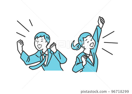 Simple touch illustration material of business men and women who support by doing a guts pose 96718299