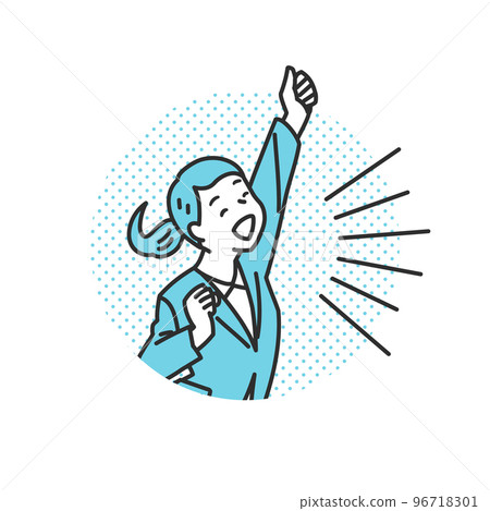 Simple touch illustration material of business men and women who support by doing a guts pose 96718301