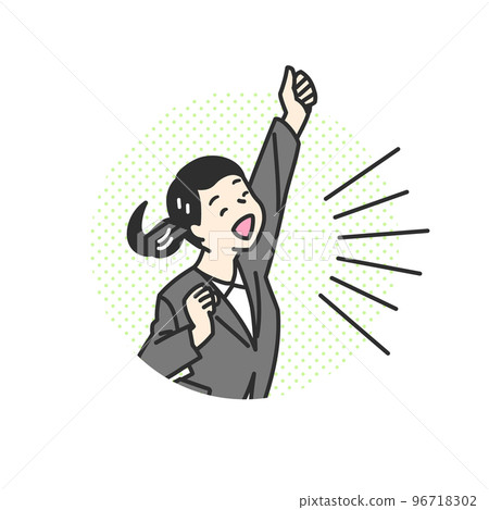 通過做一個膽量姿勢來支持的商務男女的簡單觸摸插圖素材 96718302