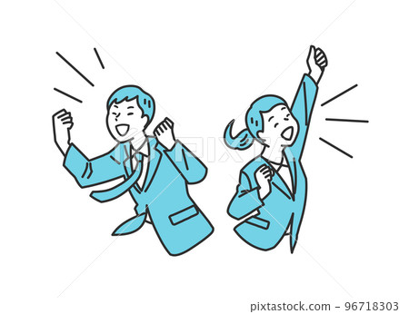 通過做一個膽量姿勢來支持的商務男女的簡單觸摸插圖素材 96718303