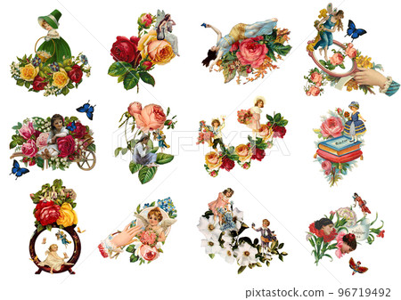 夢幻般的春天圖標復古拼貼畫 夢幻般的春天圖標復古拼貼畫 96719492