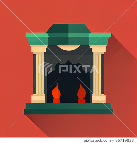 Classic Christmas Fireplace. Happy new year decoration. Merry Christmas holiday. Classic Christmas Fireplace. Happy new year decoration. Merry Christmas holiday. 96719838