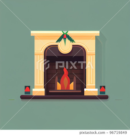 Classic Christmas Fireplace. Happy new year decoration. Merry Christmas holiday. 96719849