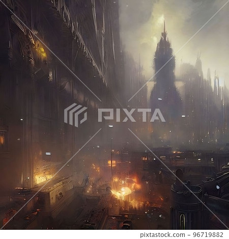 奇幻藝術/夜晚的巨型奇幻城市 96719882