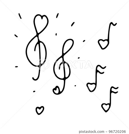 Doodle cute musical signs in the shape of a heart 96720206