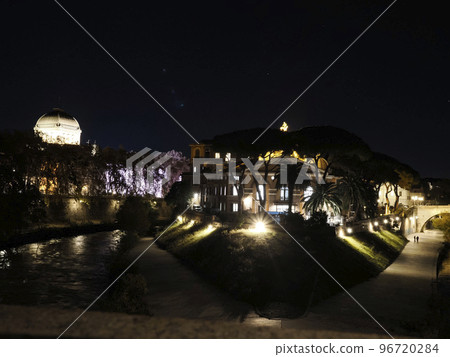 Rome tiberina tiber island view at night Rome tiberina tiber island view at night 96720284
