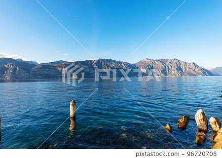 Panoramic View of Lake Garda from the Malcesine Village - Italy Panoramic View of Lake Garda from the Malcesine Village - Italy 96720708