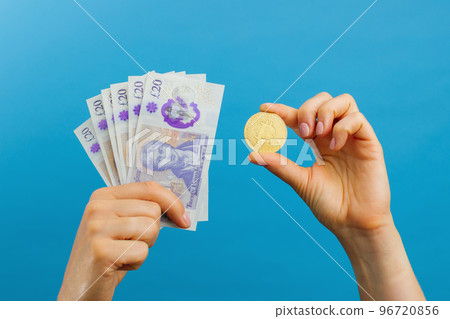 Close up woman's hands with money British pounds. Business and Finances concept. British pounds cash money. 96720856