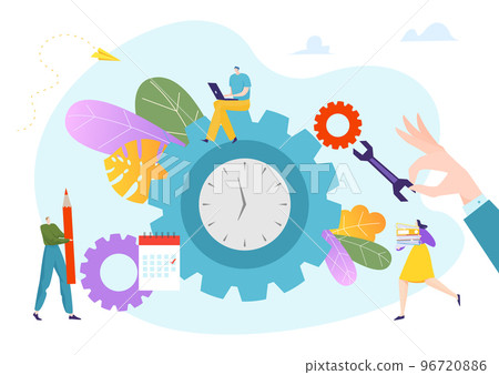 Watch gear concept business time management, tiny character work together office flat vector illustration, isolated on white. Watch gear concept business time management, tiny character work together office flat vector illustration, isolated on white. 96720886