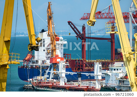 industrial seaport infrastructure, sea, ship and cranes, concept of sea cargo transportation industrial seaport infrastructure, sea, ship and cranes, concept of sea cargo transportation 96721060