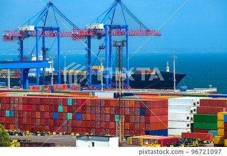 industrial seaport infrastructure, commercial dock and container warehouse, sea, cranes and cargo ship, concept of sea cargo transportation industrial seaport infrastructure, commercial dock and container warehouse, sea, cranes and cargo ship, concept of sea cargo transportation 96721097