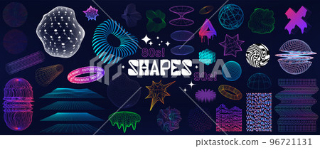 Retrofuturistic trendy 3D universal geometric shapes 96721131