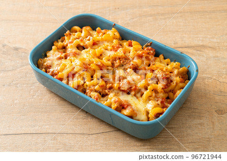 homemade macaroni bolognese with cheese homemade macaroni bolognese with cheese 96721944