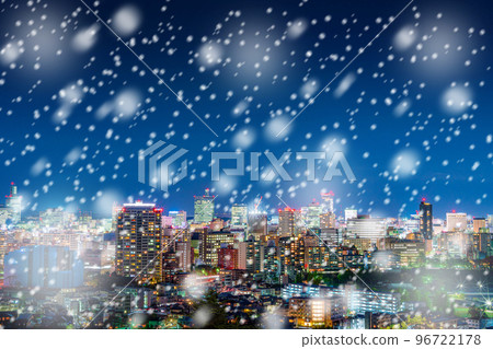 [冬季素材]仙台市夜景雪景圖像[宮城縣] 96722178