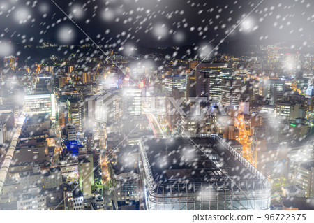 [Winter material] Sendai city night view snow scene image [Miyagi prefecture] 96722375