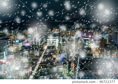 [Winter material] Sendai city night view snow scene image [Miyagi prefecture] 96722377