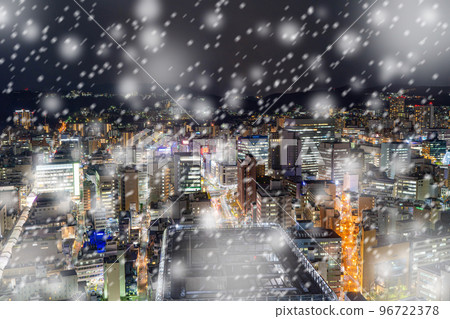 [冬季素材]仙台市夜景雪景圖像[宮城縣] 96722378