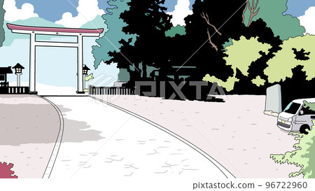 神社境內的插圖[鳥居，樹木，寺廟，場地，花園，古都，途徑，白天，夏季，日式，日本建築，旅行] 96722960