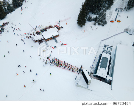 aerial view jasna ski resort lines to chair lift 96723494