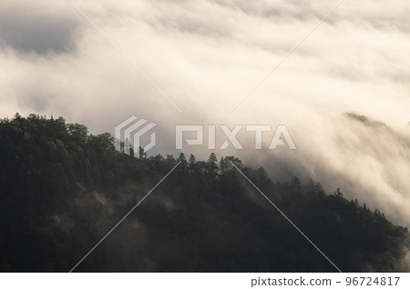 Mountain slope forest and clouds 96724817