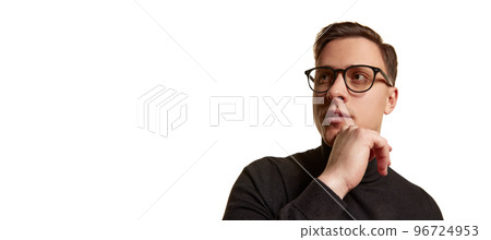 Portrait of stylish handsome businessman in total black outfit posing isolated on white background. Concept of beauty, fashion, style and business Portrait of stylish handsome businessman in total black outfit posing isolated on white background. Concept of beauty, fashion, style and business 96724953