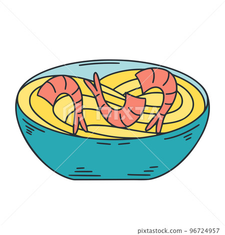 Egg udon noodles with shrimp isolated vector illustration Egg udon noodles with shrimp isolated vector illustration 96724957