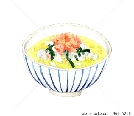 Ochazuke (salmon chazuke) Japanese hand-painted watercolor illustration material 96725296