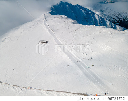 aerial view of ski slope in slovakia mountains 96725722