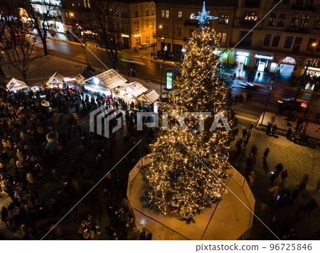 overhead view of city center at christmas holidays 96725846