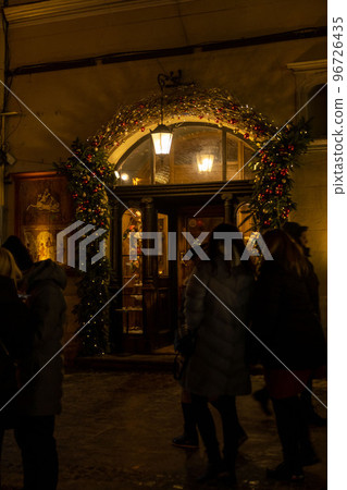 Lviv, Ukraine - December 25, 2021: christmas fair at city center 96726435