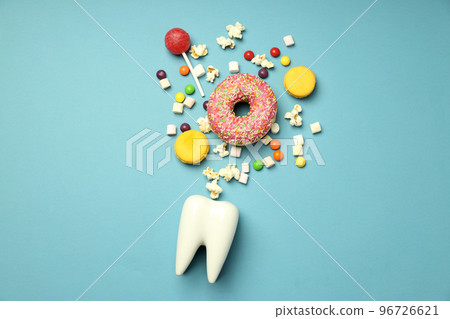 Concept of food bad for teeth, dental care concept Concept of food bad for teeth, dental care concept 96726621