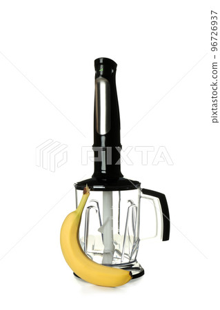 Concept of cooking accessories with blender, isolated on white background 96726937