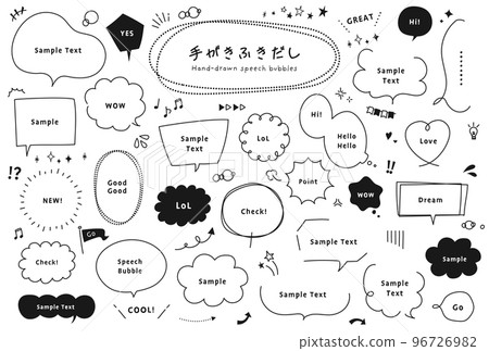 Simple hand-drawn speech bubble set monochrome / line width editable / 96726982